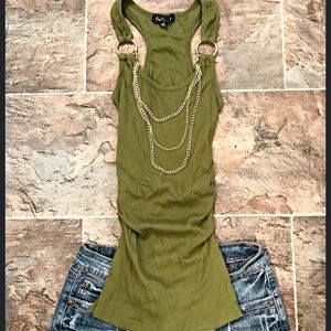 One Stop Green Tank w/attached Necklace M